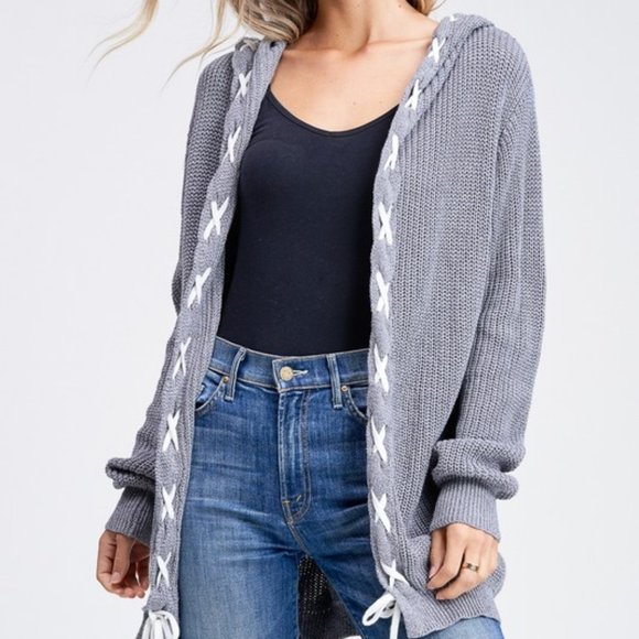 Hazel Laced Detail Hooded Sweater Cardigan - Picture 5 of 6